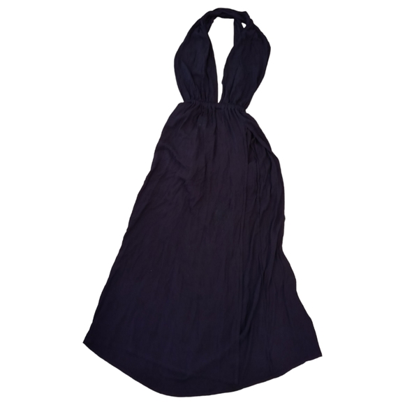 Keliki Hawaiian Romper Maxi Dress Women's Sz S Black Krinkle Tropical Beachwear - Picture 13 of 14